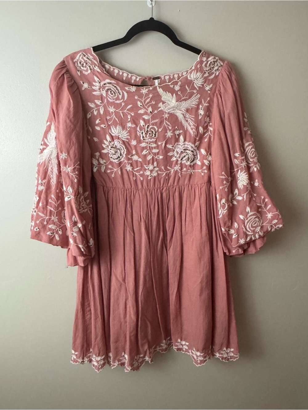 Free People Bridget Babydoll Mini Dress Size 10 Boho Folk Embroidered